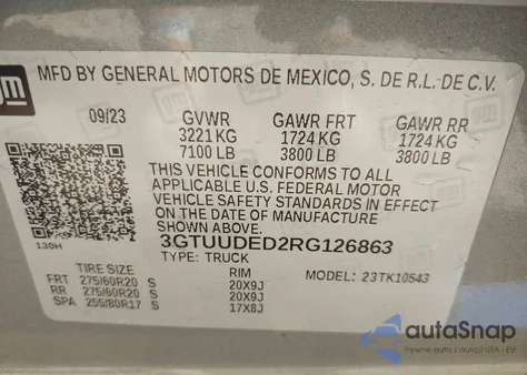 2024 GMC Sierra 1500 4Wd Short Box Slt z USA, uszkodzony, nr VIN 3GTUUDED2RG126863